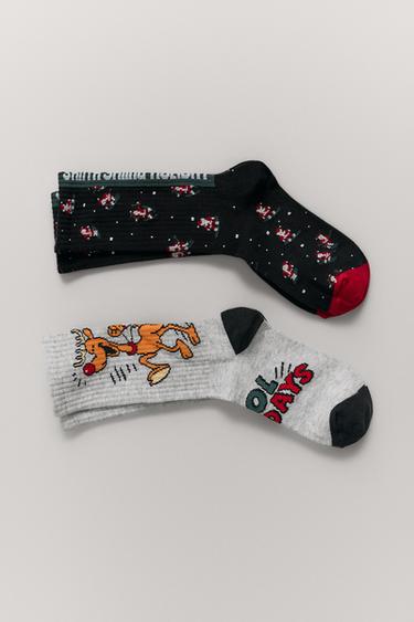 2-PACK OF LONG SANTA CLAUS AND REINDEER SOCKS - Red by Zara