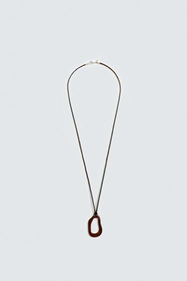 CORD PENDANT NECKLACE - Brown by Zara