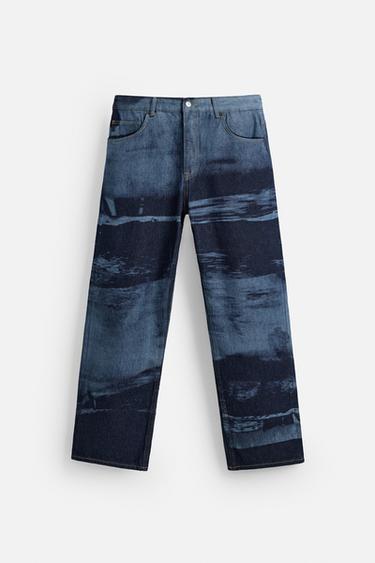 PRINTED RELAXED FIT JEANS - Blue by Zara