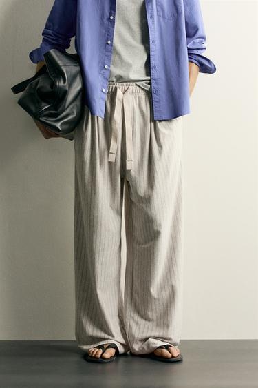 STRIPED RELAXED FIT TROUSERS - stone by Zara