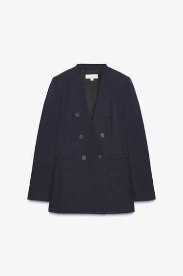 COLLARLESS BLAZER - Navy blue by Zara