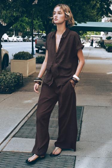 FRONT KNOT SHIRT - Brown by Zara - Image 0