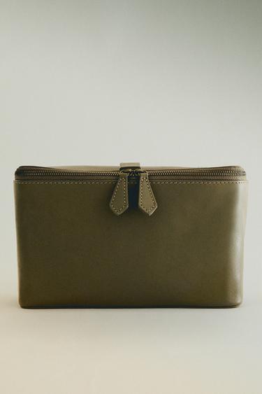 MEDIUM LEATHER WASH BAG - Khaki Green by Zara - Image 0