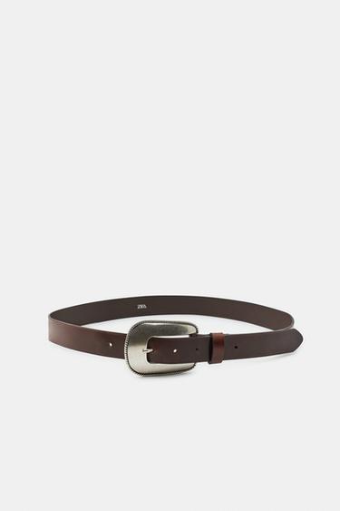 100% LEATHER BELT WITH METAL BUCKLE - Chocolate by Zara