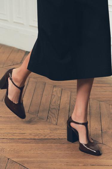 STRAPPY BLOCK HEEL SHOES - Brown by Zara - Image 0