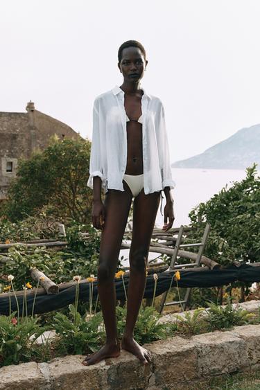 ZW COLLECTION 100% LINEN SHIRT - Oyster-white by Zara