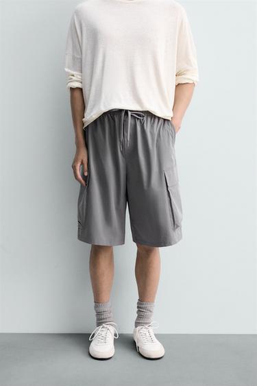 WIDE-LEG CARGO BERMUDA SHORTS - Mid-grey by Zara