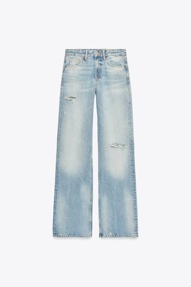 TRF RIPPED WIDE-LEG MID-WAIST JEANS - Blue by Zara