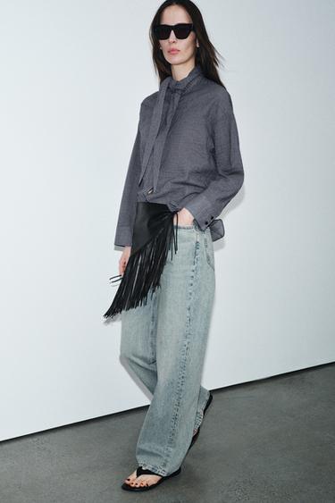 CHECK SHIRT WITH SCARF ZW COLLECTION - Navy blue by Zara