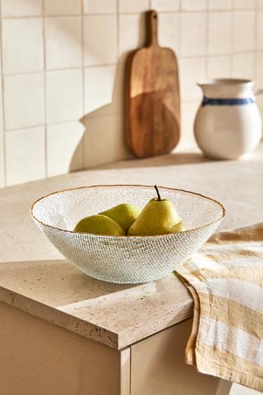 RAISED GLASS SALAD BOWL WITH GOLD RIM - Gold by Zara