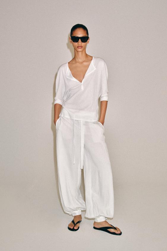 COTTON HENLEY T-SHIRT - White by Zara - Image 0