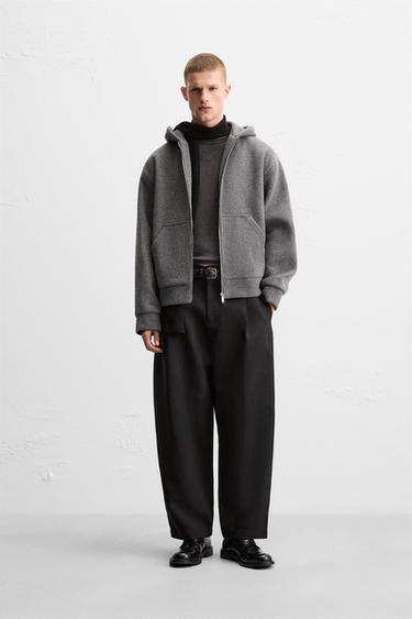 BRUSHED TEXTURE ZIP-UP HOODIE - Grey by Zara - Image 0