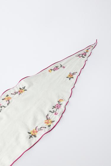 CROSS STITCH EMBROIDERED BANDANA - Ecru by Zara