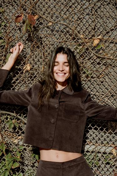 VELVET CROP BLAZER - Taupe grey by Zara