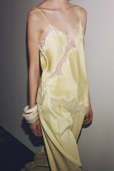 ZW COLLECTION LACE CAMISOLE TOP - Yellow by Zara