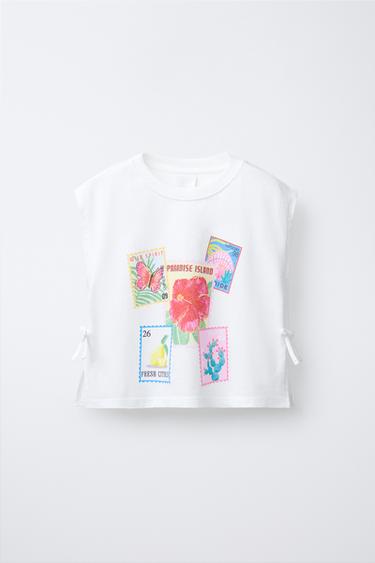 PRINTED T-SHIRT WITH BOWS - White by Zara