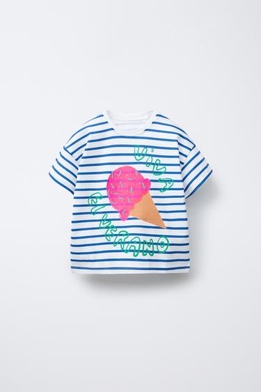 STRIPED PRINT T-SHIRT - Blue marl by Zara - Image 0