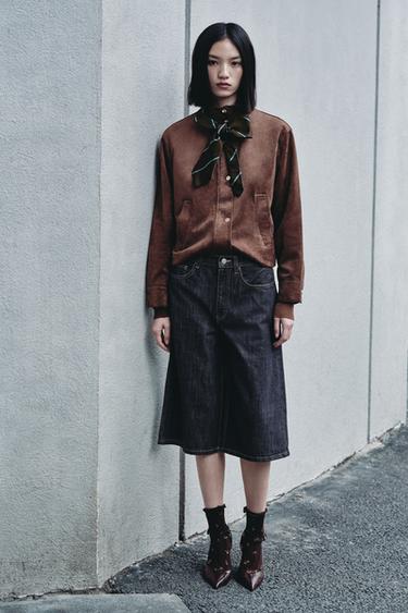 TRF MID-WAIST DENIM JORTS BERMUDA SHORTS - Dark indigo by Zara