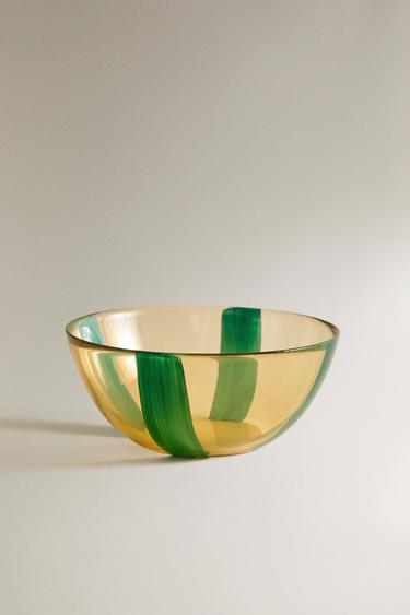 STRIPED GLASS BOWL - Green by Zara