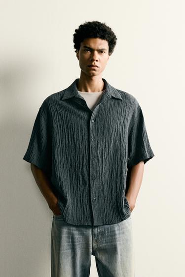 RELAXED FIT TEXTURED SHIRT - Blue by Zara