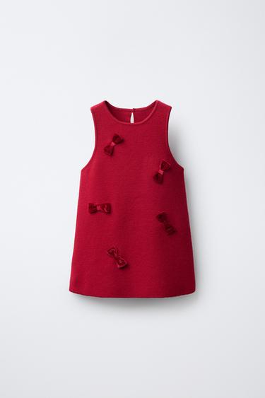 KNIT DRESS WITH VELVET BOWS - Red by Zara