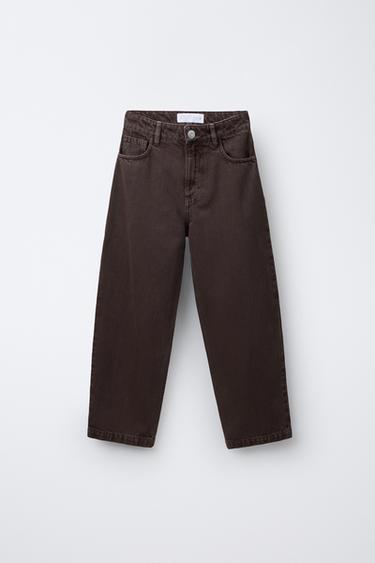 RELAXED BAGGY DENIM TROUSERS - Brown by Zara
