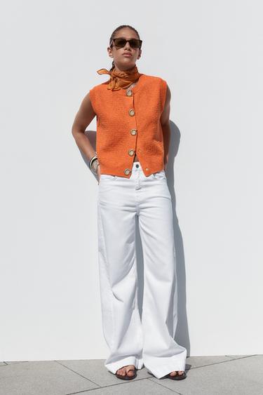 SHELL BUTTON KNIT WAISTCOAT TOP - Orange by Zara - Image 0
