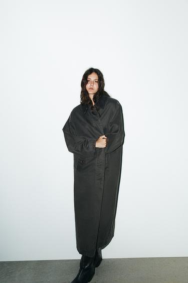 WAXED TRENCH COAT WITH CORDUROY COLLAR - Anthracite grey by Zara
