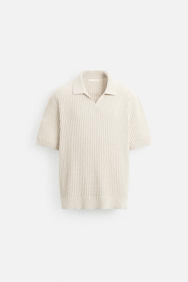 RUSTIC RIBBED KNIT POLO SHIRT - Sand by Zara