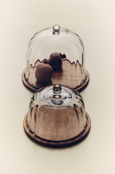 WOODEN CAKE PLATE WITH GLASS DOME - Brown by Zara