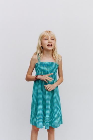 GINGHAM CHECK DRESS - Turquoise by Zara