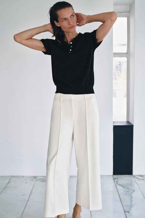 ZW COLLECTION CROPPED TROUSERS - Ecru by Zara - Image 0