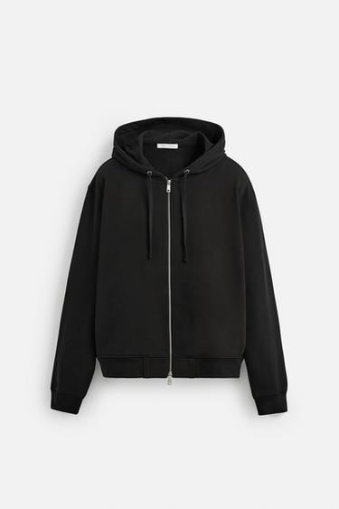 BASIC HOODIE WITH ZIP - Black by Zara