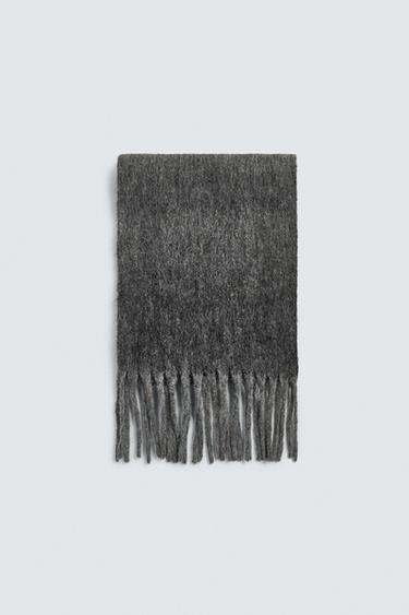 BRUSHED FRINGED SCARF - Grey by Zara