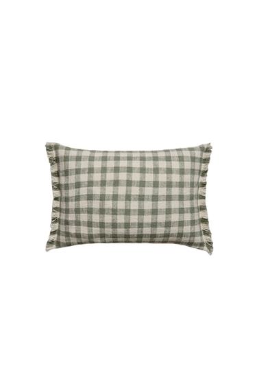 STRIPED CUSHION COVER WITH FRINGING - Magenta by Zara
