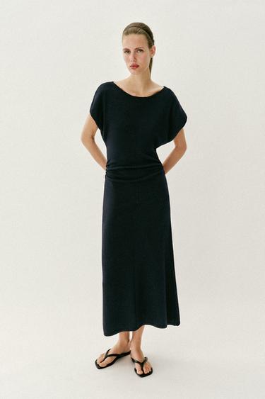 LONG KNIT DRESS WITH SIDE GATHERING - Navy blue by Zara