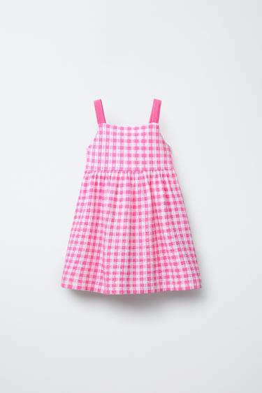 TEXTURED STRAPPY PRINTED DRESS - Fuchsia by Zara