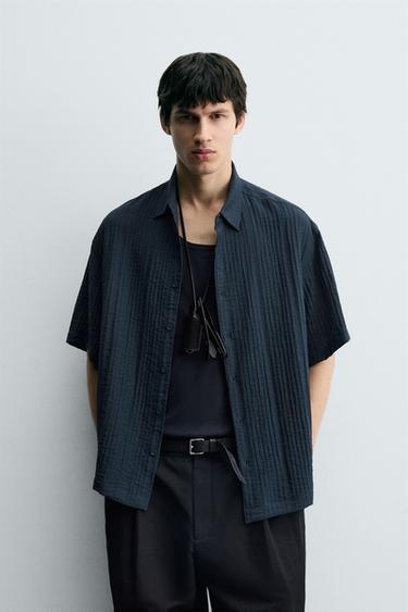 FLOWING TEXTURED SHIRT - Grey / Blue by Zara