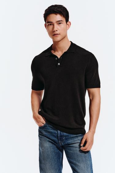 REGULAR FIT KNIT POLO SHIRT - Black by Zara