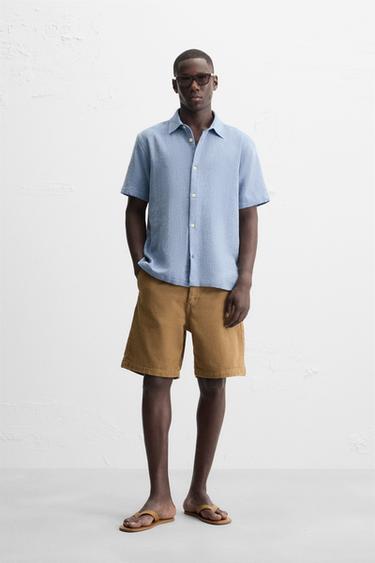 TEXTURED REGULAR FIT SHIRT - Blue/White by Zara