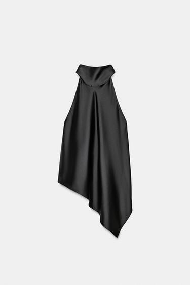 SATIN HALTER TOP - Black by Zara