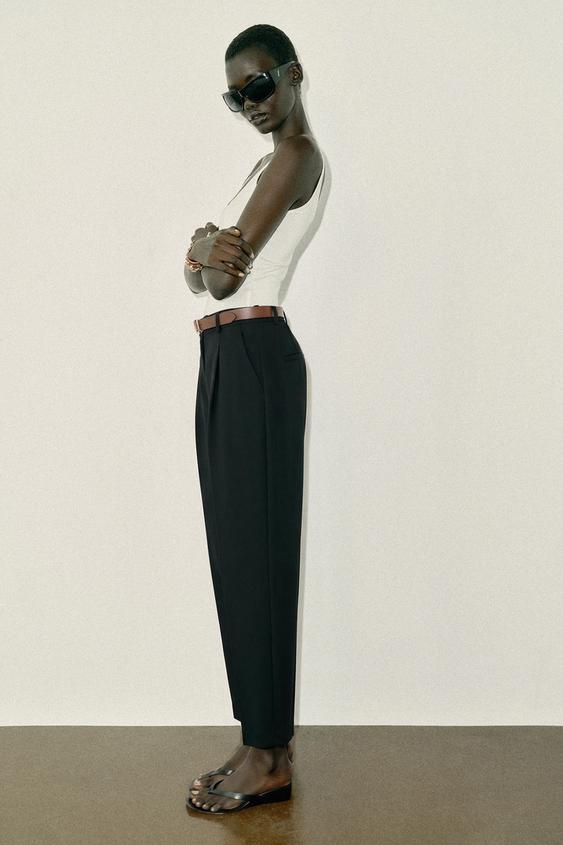 CROPPED TROUSERS WITH BELT - Black by Zara - Image 0