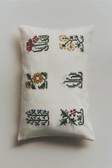 CUSHION COVER WITH FLORAL EMBROIDERY - Ecru by Zara - Image 0