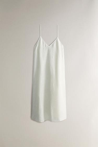 LONG STRAPPY LINEN DRESS - Ecru by Zara - Image 0