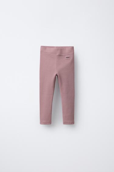 RIBBED LEGGINGS WITH LABEL - Pink / Mauve by Zara