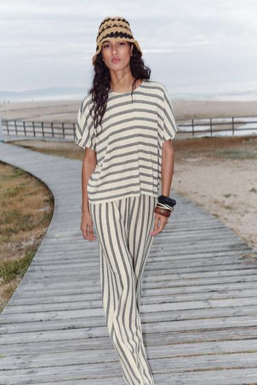 RUSTIC STRAIGHT-LEG TROUSERS - Black / White by Zara