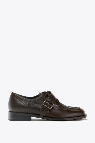LEATHER BUCKLE LOAFERS - Brown by Zara - Image 0