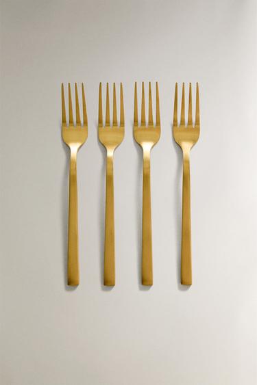 PACK OF GOLDEN STEEL BRUNCH DESSERT FORKS (PACK OF 4) - Gold by Zara