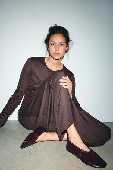 SOFT LEATHER BALLET FLATS - Burgundy Red by Zara