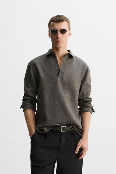 100% LINEN POLO SHIRT LIMITED EDITION - Brown / Taupe by Zara